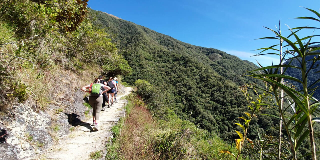 Group Trekking the Inca Trail on the way to Machu Picchu