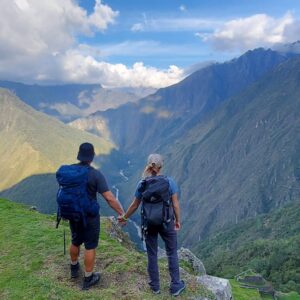 Couple on top of a viewing point in Machu Picchu